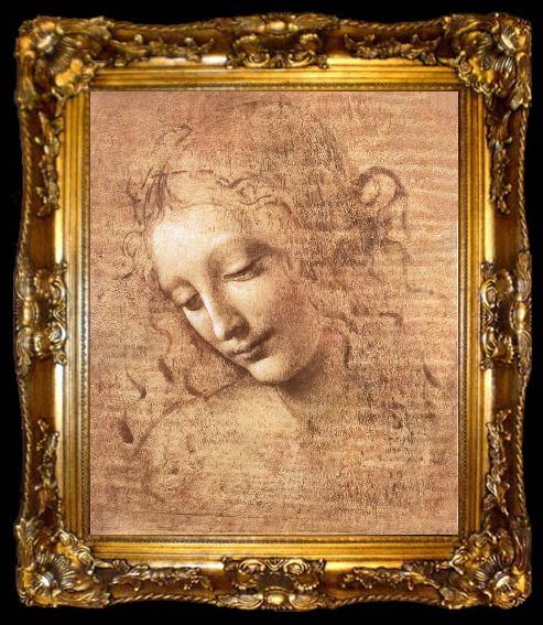 framed  LEONARDO da Vinci Madchenkopf with confused hair, ta009-2