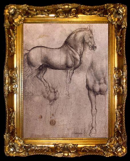 framed  LEONARDO da Vinci Studies of horses, ta009-2