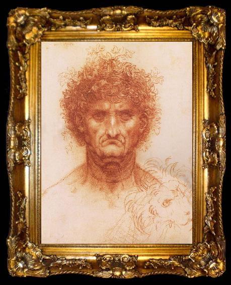framed  LEONARDO da Vinci Buste one frontal to seeing man and head of a Lowen, ta009-2