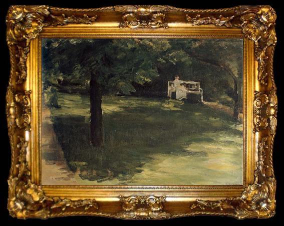 framed  Max Liebermann Garden Bench beneath the Chesnut Treses in t he Wannsee Garden, ta009-2