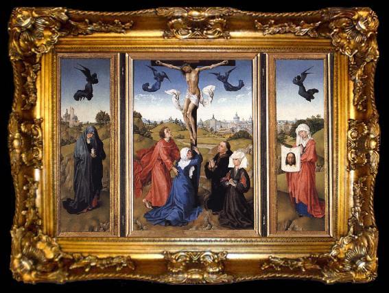 framed  Rogier van der Weyden Crucifixion triptych with SS Mary Magdalene and Veronica, ta009-2