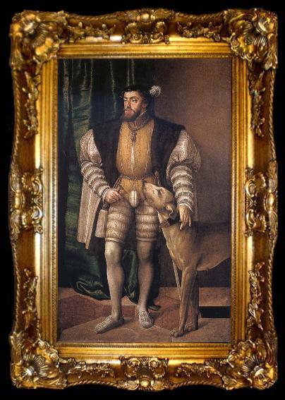framed  SEISENEGGER, Jacob Emperor  Charles V with his Ulm mastiff, ta009-2