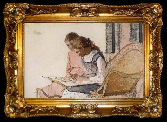 framed  Winslow Homer Two Girls Looking at a Book, ta009-2