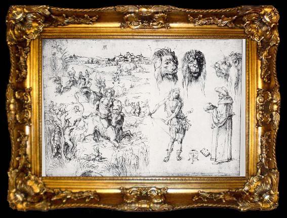 framed  Albrecht Durer Sketch Sheet with the Rape of Europa, ta009-2