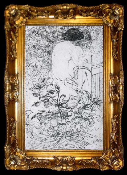 framed  Carl Larsson A Rose and a Back Etching, ta009-2