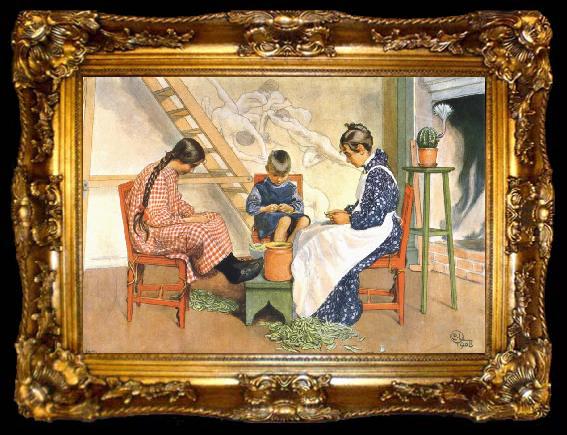 framed  Carl Larsson Shelling Peas Watercolor, ta009-2
