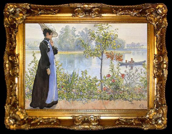 framed  Carl Larsson Late Summer Karin by the Shore, ta009-2