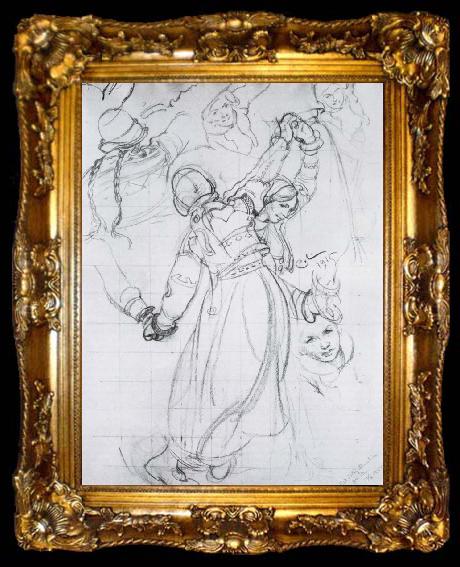 framed  Carl Larsson Dancing Girls Charcoal, ta009-2
