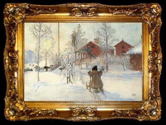 framed  Carl Larsson The Front Yard and the Wash House, ta009-2