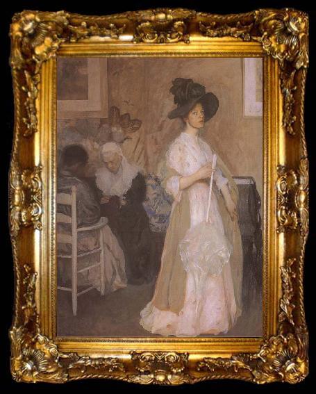 framed  Edmund Charles Tarbell Woman in Pink and Green, ta009-2
