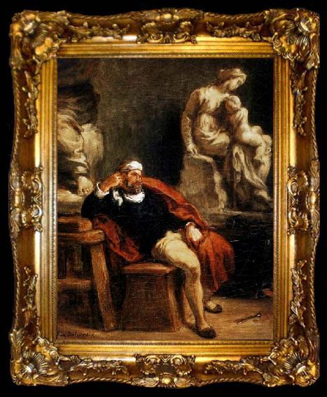 framed  Eugene Delacroix Michelangelo in his Studio, ta009-2