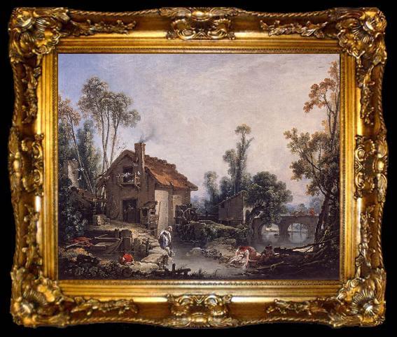 framed  Francois Boucher Landscape with a Watermill, ta009-2