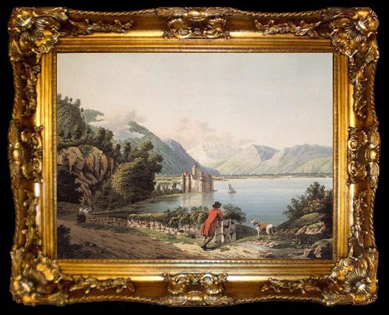 framed  Francois-Hubert Drouais Seen Chateau of Chillon, ta009-2
