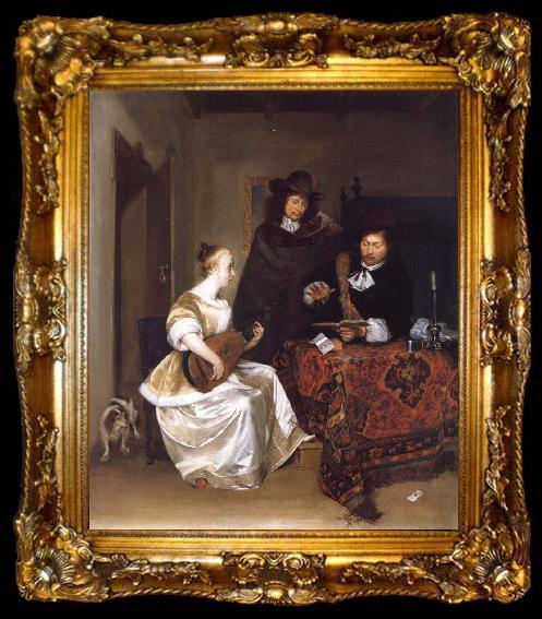 framed  Gerard Ter Borch A Woman Playing a Theorbo to Two Men, ta009-2