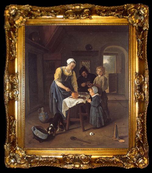 framed  Jan Steen A Peasant Family at Mel-time, ta009-2