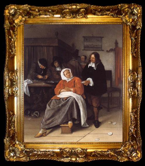 framed  Jan Steen An Interior with a Man Offering an Oyster to a Woman, ta009-2