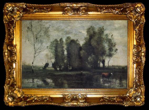 framed  Jean Baptiste Camille  Corot Trees amidst the Marsh, ta009-2