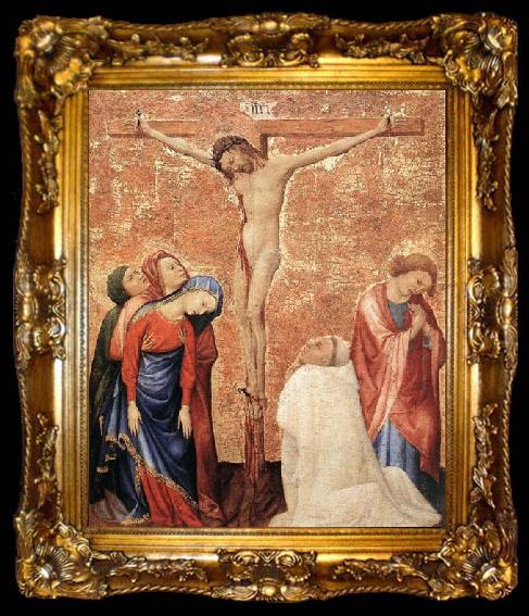 framed  Jean de Beaumetz Christ on the Cross with a Carthusian Monk Time-line: 1351-1400 School: Flemish Form: painting Type: religious, ta009-2