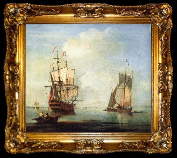framed  Monamy, Peter A clam scene,with two small drying sails, ta009-2
