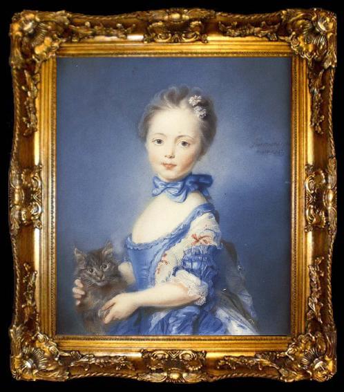 framed  PERRONNEAU, Jean-Baptiste A Girl with a Kitten, ta009-2