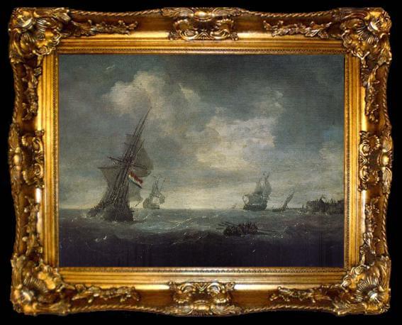 framed  PORCELLIS, Jan Ships on the Heavy Seas, ta009-2