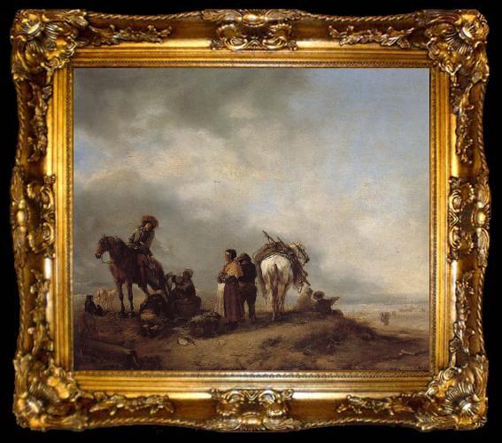 framed  Philips Wouwerman A View on a Seashore with Fishwives Offering Fish to a Horseman, ta009-2