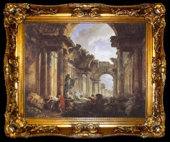 framed  ROBERT, Hubert Imaginary View of the Grande Galerie in the Louvre in Ruins, ta009-2