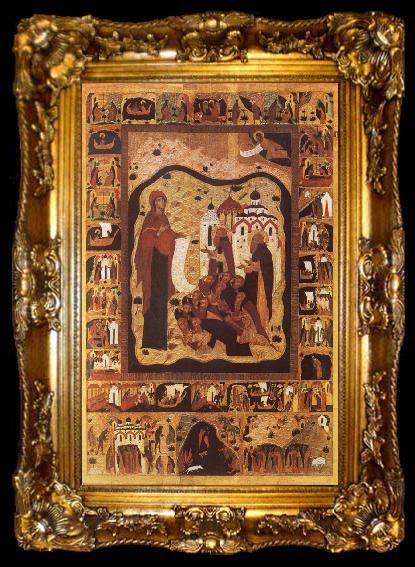 framed  unknow artist Our Lady of Bogolijubovo with Saint Zocime and Saint Savvatii and Scenes from their Lives, ta009-2
