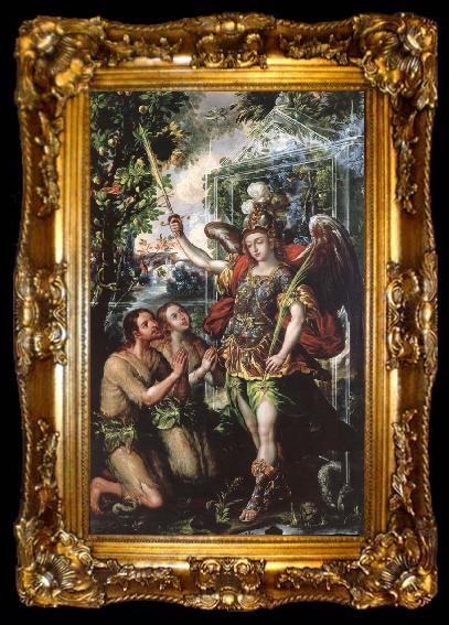 framed  unknow artist Juan correa is the creator of this painting representing the expulsion of Adam and Eve from Paradise, ta009-2