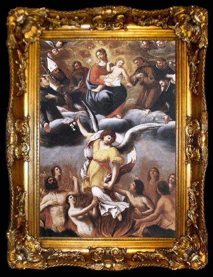 framed  unknow artist An angel frees the souls of the Purgatory despues of the intercesion of the Virgin one Maria and of the holy, ta009-2