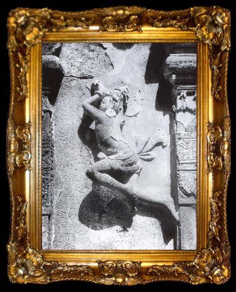 framed  unknow artist Durga and the demon.  Mahisasaramardini-cave Mahabalipuram, ta009-2
