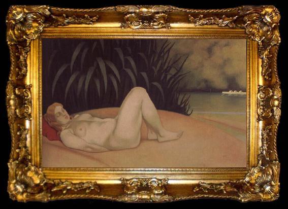 framed  Felix Vallotton Nude sleeping on a bank, ta009-2