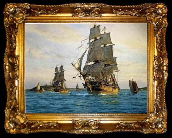framed  unknow artist Seascape, boats, ships and warships.81, ta009-2