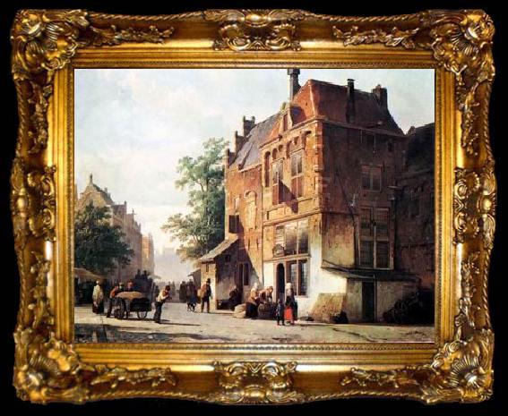 framed  unknow artist European city landscape, street landsacpe, construction, frontstore, building and architecture.068, ta009-2