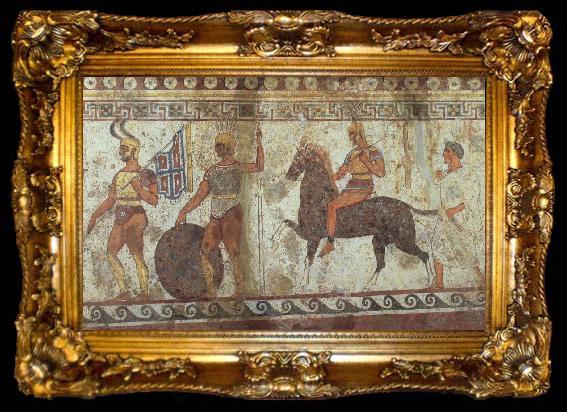 framed  unknow artist Greek Fubsoldaten and cavalry fresco, ta009-2
