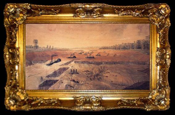 framed  James Madison Alden Admiral Porter-s Gunboats Passing the Red River Dam, ta009-2