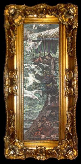 framed  unknow artist Vikingaskeppen each endow with several couple aror and sail, ta009-2