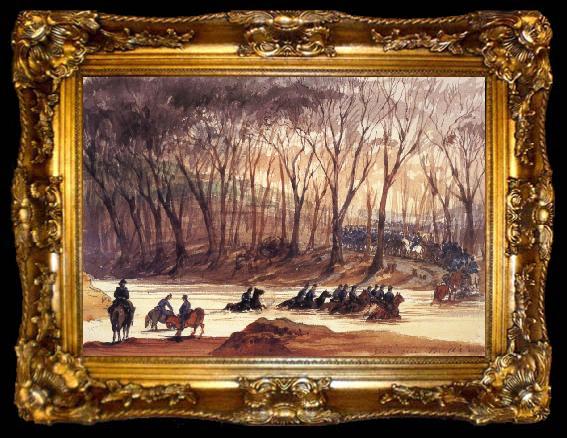 framed  unknow artist Federal Cavalrymen Fording Bull Run, ta009-2