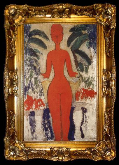 framed  Amedeo Modigliani Standing nud with Garden Background, ta009-2