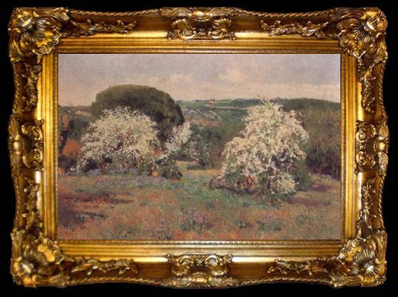 framed  Aureliano De Beruete Y Moret Hawthorn in Blossom, ta009-2