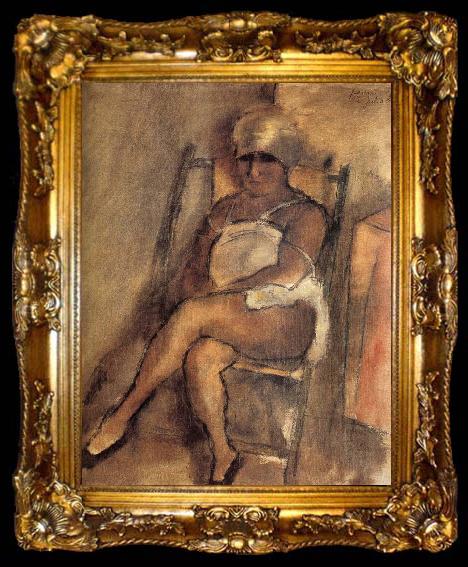framed  Jules Pascin kerchiefed Lady, ta009-2