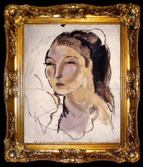 framed  Jules Pascin Head portrait of woman, ta009-2