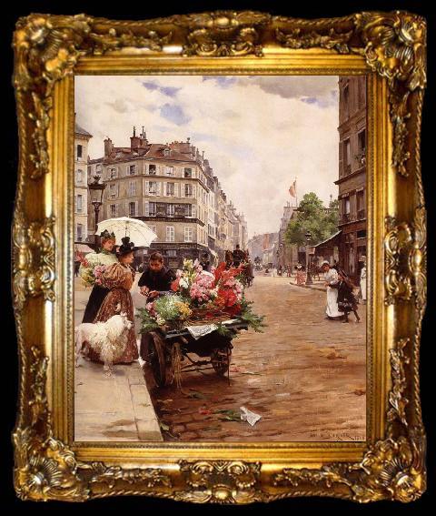 framed  Louis Marie de Schryver Selling Flowers Elysee, ta009-2
