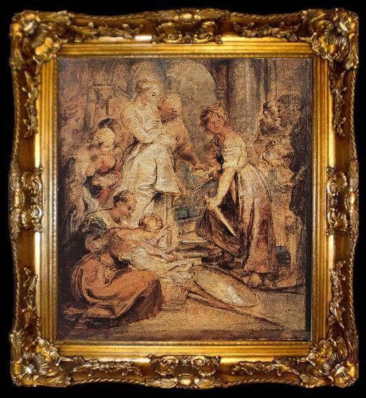 framed  Peter Paul Rubens Aklixi standing between her daughters, ta009-2
