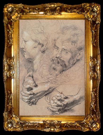 framed  Peter Paul Rubens Head and hand-s pencil sketch, ta009-2
