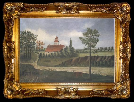 framed  Henri Rousseau Landscape with Farm and Cow, ta009-2