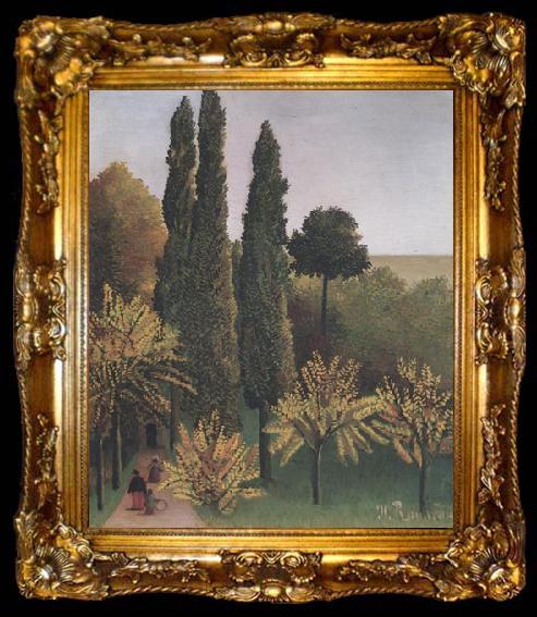 framed  Henri Rousseau Landscape in Buttes-Chaumont, ta009-2