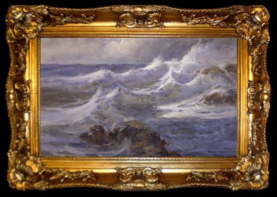 framed  unknow artist Waves and Rocks, ta009-2
