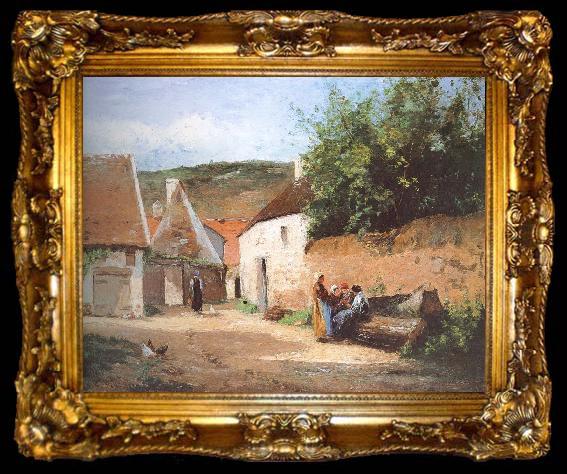 framed  Camille Pissarro Chat village woman, ta009-2