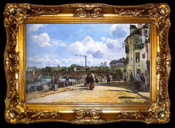 framed  Camille Pissarro Pang map of the river and the bridge Schwarz, ta009-2